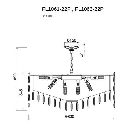 Люстра подвесная The Empress Chrome FL1062-22P, E14х22