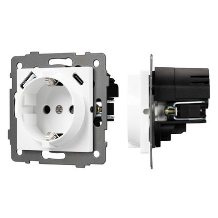 Механизм розетки с быстрой USB зарядкой SCT-MUAC-PL-WH-V (250V, 16A) (Arlight, -)