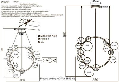 Люстра Crystal Lux AGATA SP15 V2 BLACK/TRANSPARENTE 0032/315
