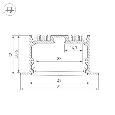 Профиль с экраном SL-LINIA62-F-2500 ANOD+OPAL (Arlight, Алюминий)