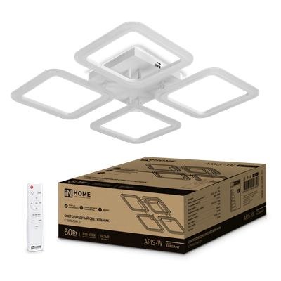 Светильник светодиодный ELEGANT ARIS-W 60Вт 3000-6500К 4700лм 230В 450х450х75мм с пультом ДУ бел. IN HOME 4690612043340