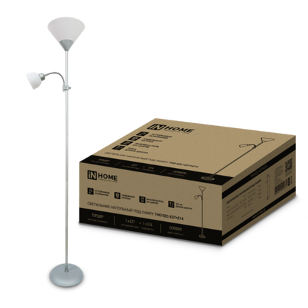 Светильник ТНО 02С 60Вт E27/E14 230В торшер напольн. под лампу на основании серебр. IN HOME 4690612042671