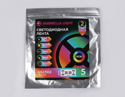 Светодиодная лента RGB GS2302 5050 60Led/ 14.4W m/ 12V IP65 RGB/ 5000*10*2.87mm/ кратность резки 50mm (4 конт.)