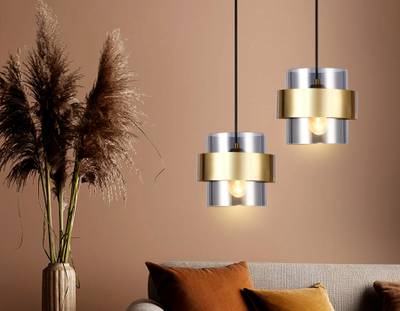 Подвесной светильник со сменной лампой TR3645 GD/SM золото/дымчатый E27 max 40W D180*950