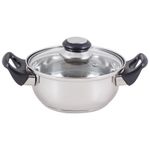Кастрюля из нерж стали с крышкой (стекло) BAK-01, 1,4 л, ручки - бакелит, , без ТМ