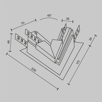 Угол-соединитель 45° Exility встраиваемый под ГКЛ 12,5мм, черный, TRA034CLS-42.12B. TM Maytoni