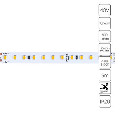 Светодиодная лента 48V 7,2W/m 3000К 5м Arte Lamp TAPE A4812010-01-3K, LED