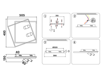 Светильник светодиодный настенно-потолочный с пультом FL5138/2+2 WH/BK белый/черный 77W 3000K/4200K/6400K+4200K 505*493*130 (ПДУ ИК)