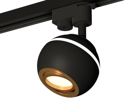 Комплект трекового однофазного светильника с подсветкой XT1102023 SBK/PYG черный песок/золото желтое полированное MR16 GU5.3 LED 3W 4200K (A2521, C1102, N7004)
