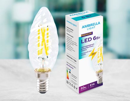 Светодиодная лампа Лампа Filament LED C35 6W E14 6400K (50W) 220-240V