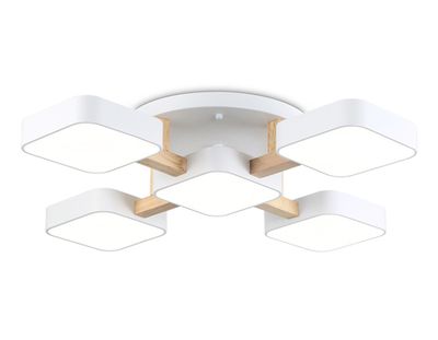 Светильник светодиодный подвесной FL4881/5 WH/WD белый/дерево 90W 3000-6000K 675*675*110 (без ПДУ)