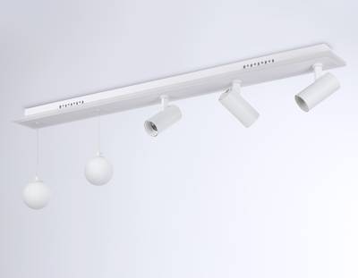 Потолочный светодиодный светильник со сменной лампой и пультом управления FL66201/1+5 WH белый 67W 3000K-6400K+G9/2 1000*100*400 (ПДУ ИК)