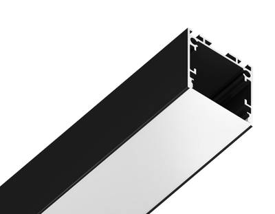 Алюминиевый профиль накладной/подвесной "Profile System" GP2500BK черный/матовый рассеиватель 2000*25*25, 2 заглушки, 4 крепления в комплекте (для ленты до 23мм)