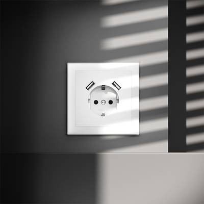 VLS040402 Розетка встраиваемая VOLTUM S70 с заземлением и защитными шторками, 16А, с USB, A+A, (белый матовый) (ТМ Maytoni)