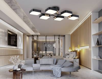 Светильник светодиодный подвесной FL4887/6 BK/WD черный/дерево 108W 3000-6000K 850*430*140 (без ПДУ)