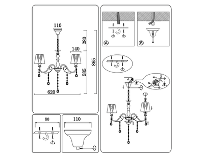 Светильник подвесной TR4603/5 WH белый E27/5 max 40W D620*865