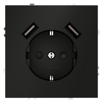 VLS040408 Розетка встраиваемая VOLTUM S70 с заземлением и защитными шторками, 16А, с USB, A+A, (черный матовый (ТМ Maytoni)