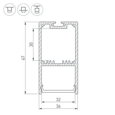 Профиль с экраном SL-LINE-3667-2500 BLACK+OPAL (Arlight, Алюминий)