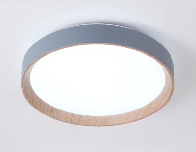 Потолочный светодиодный светильник с пультом FZ1320 GR/LWD серый/светлое дерево IP20 41W 3000-6400K D390*70 (ПДУ ИК)