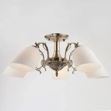 Потолочная люстра со стеклянными плафонами 22010/5 античная бронза, E27х5