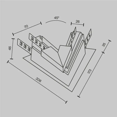 Угол-соединитель 45° Exility встраиваемый под ГКЛ 12,5мм, белый, TRA034CLS-42.12W. TM Maytoni