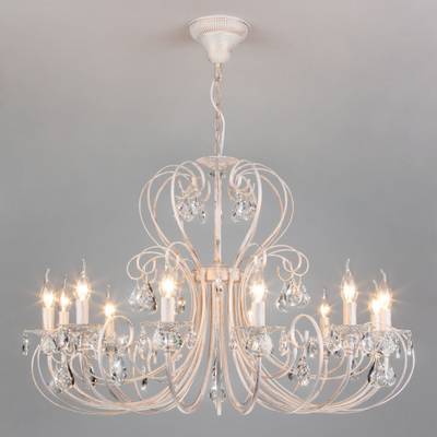 Люстра подвесная с хрусталем 3305/12 белый с золотом / прозрачный хрусталь