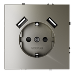 VLS040404 Розетка встраиваемая VOLTUM S70 с заземлением и защитными шторками, 16А, с USB, A+A, (шелк) (ТМ Maytoni)