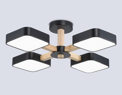 Светильник светодиодный подвесной FL4880/4 BK/WD черный/дерево 72W 3000-6000K D610*160 (без ПДУ)