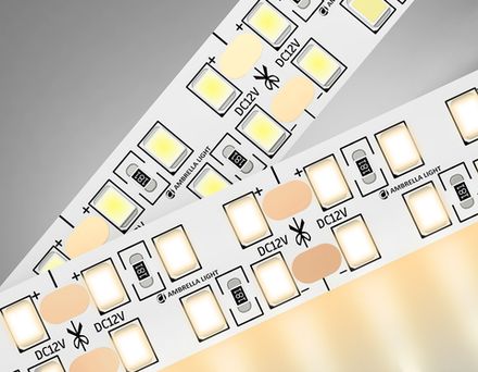 Светодиодная лента двухрядная GS1601 2835 240Led/ 19.2W m/ 12V IP20 3000K/ 5000*14*1.2mm/ кратность резки 25mm (2 конт.)