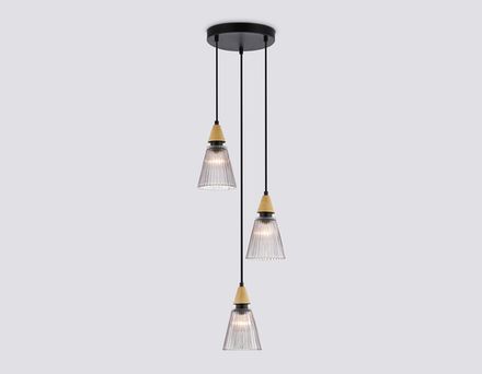 Светильник подвесной LH58112/3 BK/LW/SM черный/светлое дерево/дымчатый E14*3 max 40W D270*1200