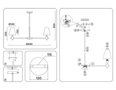 Светильник на штанге LH75045/7 BS/WH латунь/белый E14*7 max 40W D840*580