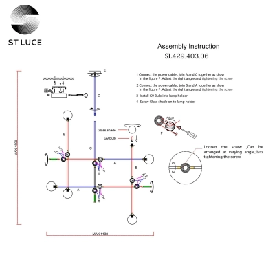 SL429.403.06 Светильник подвесной ST-Luce Черный, Золото/Белый G9 6*3W