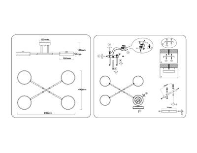 Светильник светодиодный подвесной FL516332/4 BK/FGD черный/золото 72W 3000-6000K 610*410*140 (без ПДУ)