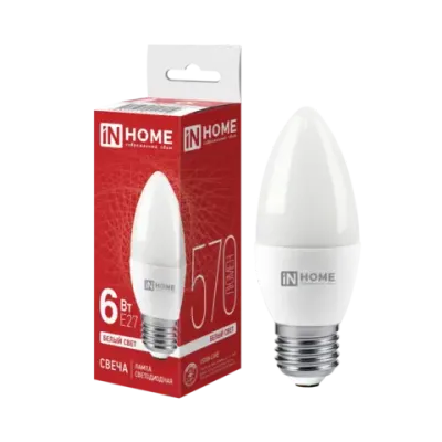 Лампа светодиодная LED-СВЕЧА-VC 6Вт свеча 4000К нейтр. бел. E27 570лм 230В IN HOME 4690612020419