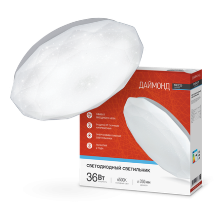 Светильник светодиодный DECO ДАЙМОНД 36Вт 6500К 3240лм 230В 380х55мм IN HOME 4690612033730