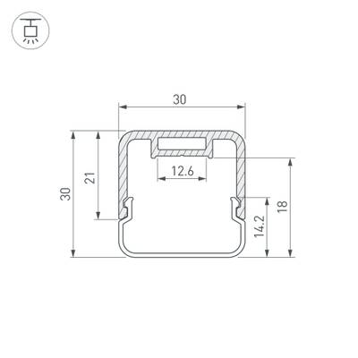 Профиль с экраном LINE-D-3030-2000 SQUARE BLACK+OPAL (Arlight, Алюминий)