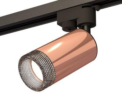 Комплект трекового однофазного светильника с композитным хрусталем XT6326011 PPG/SBK/BK золото розовое полированное/черный песок/тонированный MR16 GU5.3 (A2521, C6326, N6151)