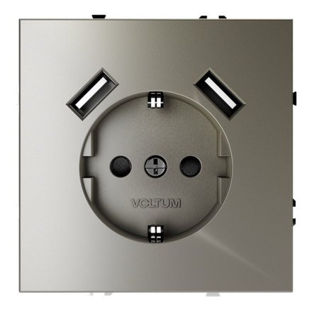 VLS040404 Розетка встраиваемая VOLTUM S70 с заземлением и защитными шторками, 16А, с USB, A+A, (шелк) (ТМ Maytoni)