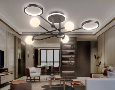 Потолочный светодиодный светильник со сменной лампой и пультом управления FL66232/6 BK черный 48W 3000K-6400K+G9/4 880*880*240 (ПДУ ИК)