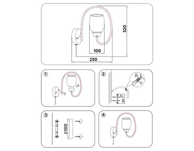 Настенный светильник с выключателем TR3134 BK/CH черный/хром E27 max 40W 320*100*230