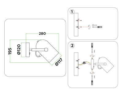Накладной спот с выключателем в стиле лофт TR8204 BK черный E27 max 40W D117*280