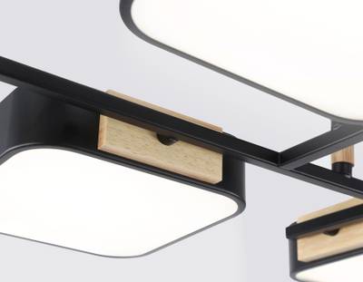 Светильник светодиодный подвесной FL4887/6 BK/WD черный/дерево 108W 3000-6000K 850*430*140 (без ПДУ)