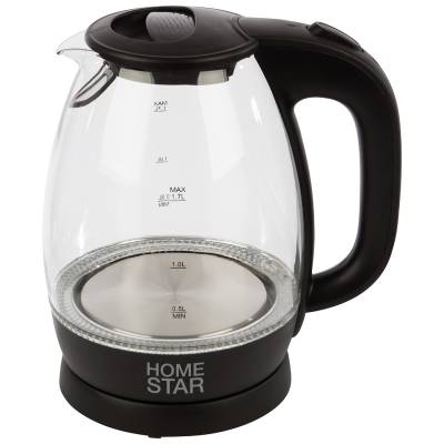Чайник Homestar HS-1012 (1,7 л) стекло, пластик черный
