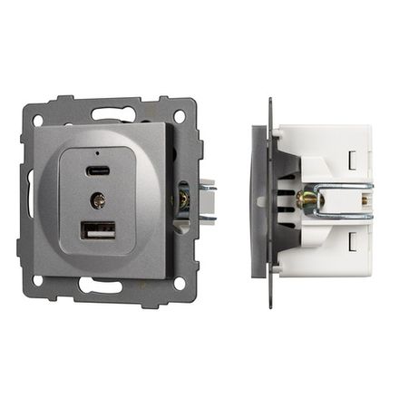 Механизм USB розетки SCT-MUAC-PL-GR-V (5V, 3A, QC4) (Arlight, -)