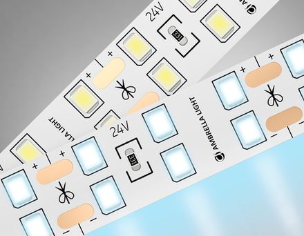 Светодиодная лента двухрядная GS3603 2835 204Led/ 20W m/ 24V IP20 6500K/ 5000*14*1.2mm/ кратность резки 72mm (2 конт.)