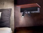 Настенный светодиодный светильник с выключателем, USB портом и полкой FW291 BK/DW черный/темное дерево LED 4200K+3000K 6W+1W 265*110*130