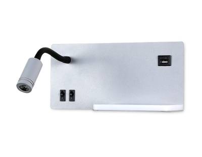 Настенный светодиодный светильник с полкой, выключателем и USB портом FW292 GR/BK серый/черный LED 4200K 5W+3W 260*150*110