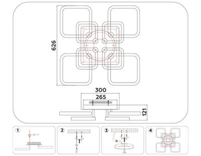 Светильник светодиодный потолочный FA3866/4+4 WH белый 144W 3000K-6400K+RGB 627*627*121 (ПДУ РАДИО 2.4G)