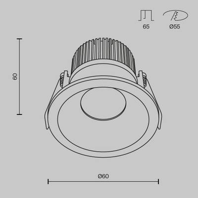 Встраиваемый светильник Zoom 3000K 1x6Вт 60° IP 65 Dim Triac, DL034-01-06W3K-D-B. TM Maytoni