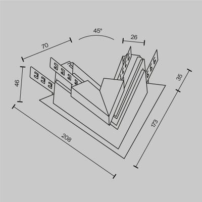 Угол-соединитель 45° Exility встраиваемый под ГКЛ 12,5мм, черный, TRA034CLS-42.12B. TM Maytoni
